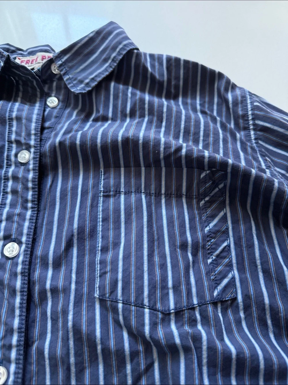 Free People Navy Striped Button-Down Shirt, Oversized, Dolman Sleeve Relaxed Fit